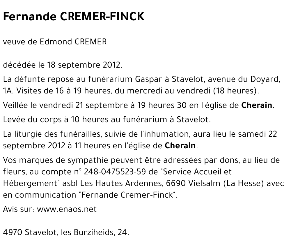 Fernande CREMER-FINCK