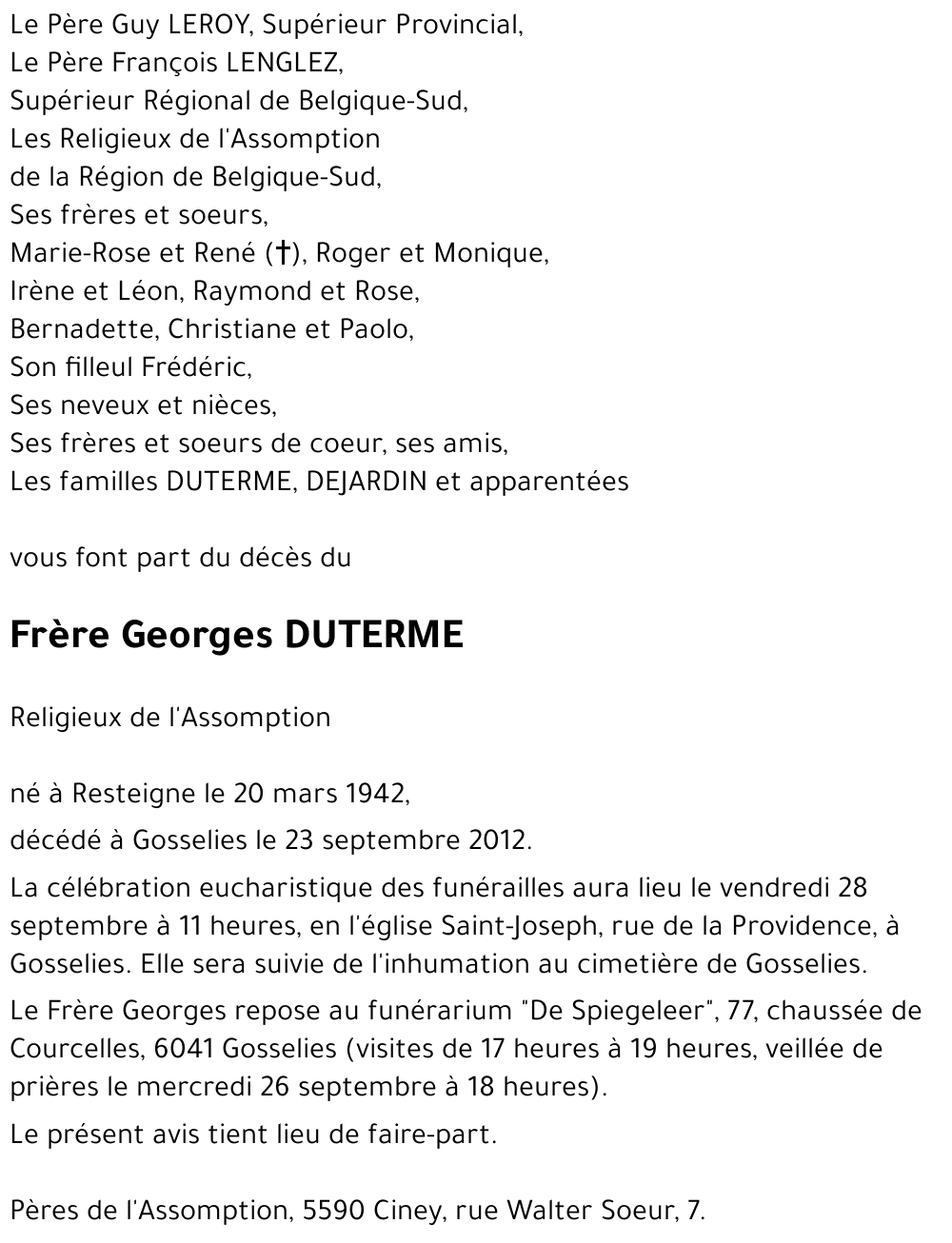 Frère Georges DUTERME