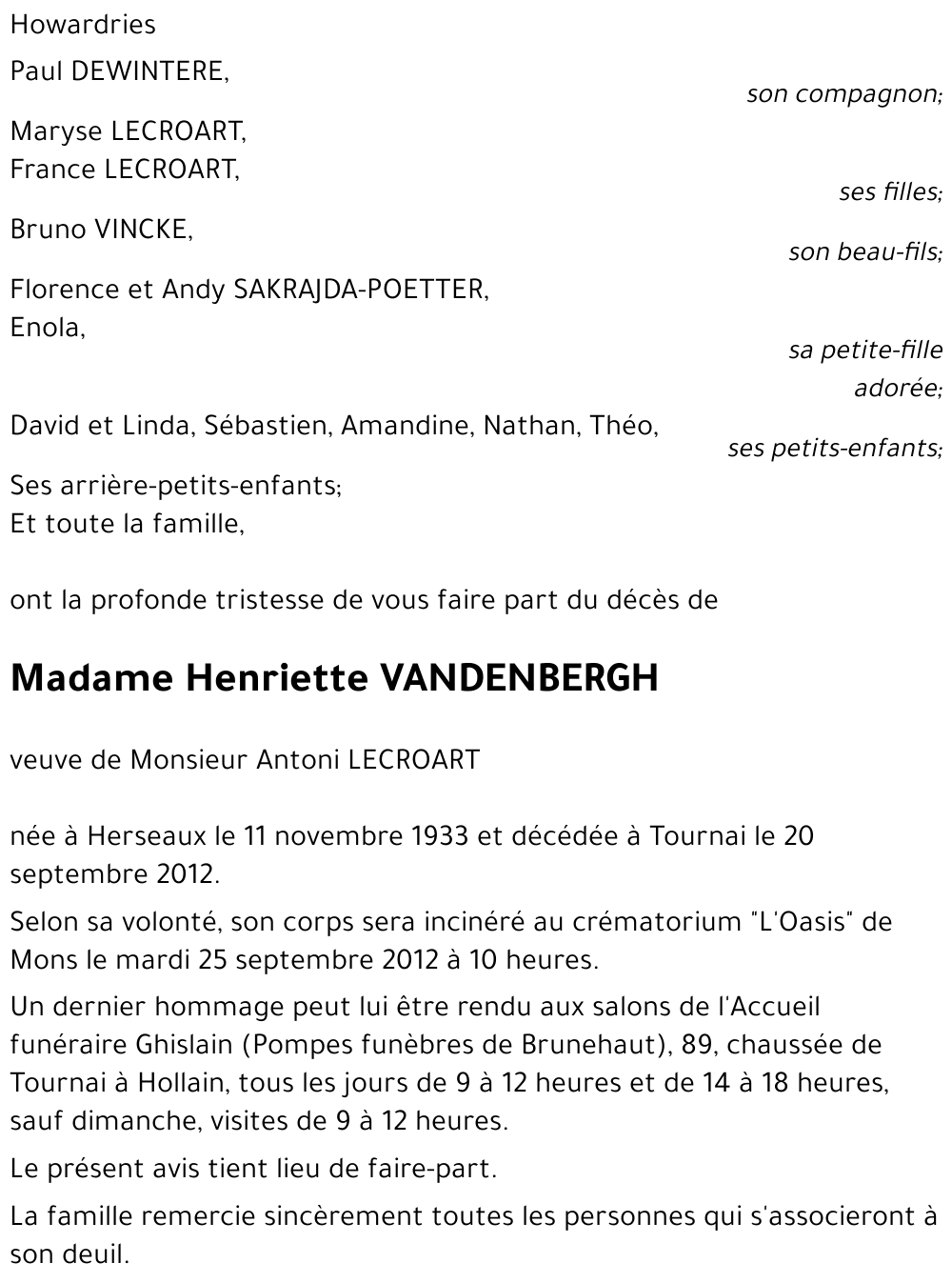 Henriette VANDENBERGH