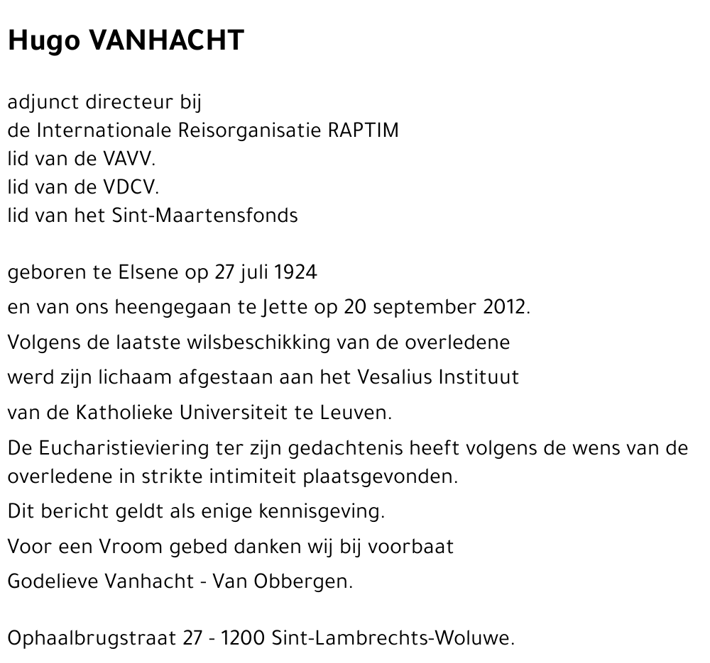 Hugo VANHACHT