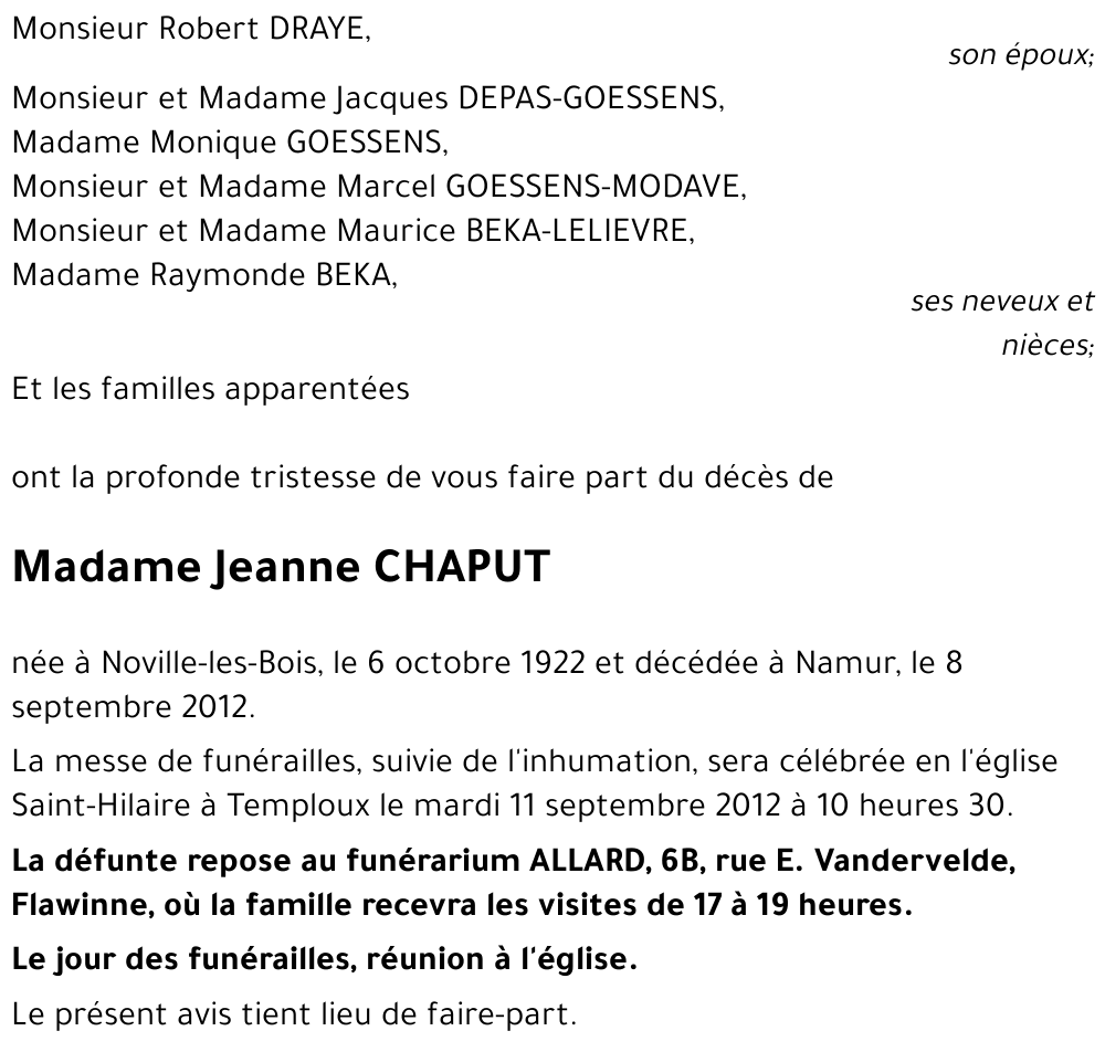 Jeanne CHAPUT