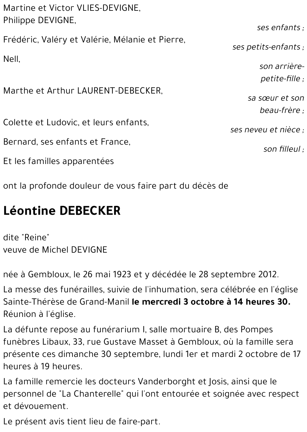 Léontine DEBECKER