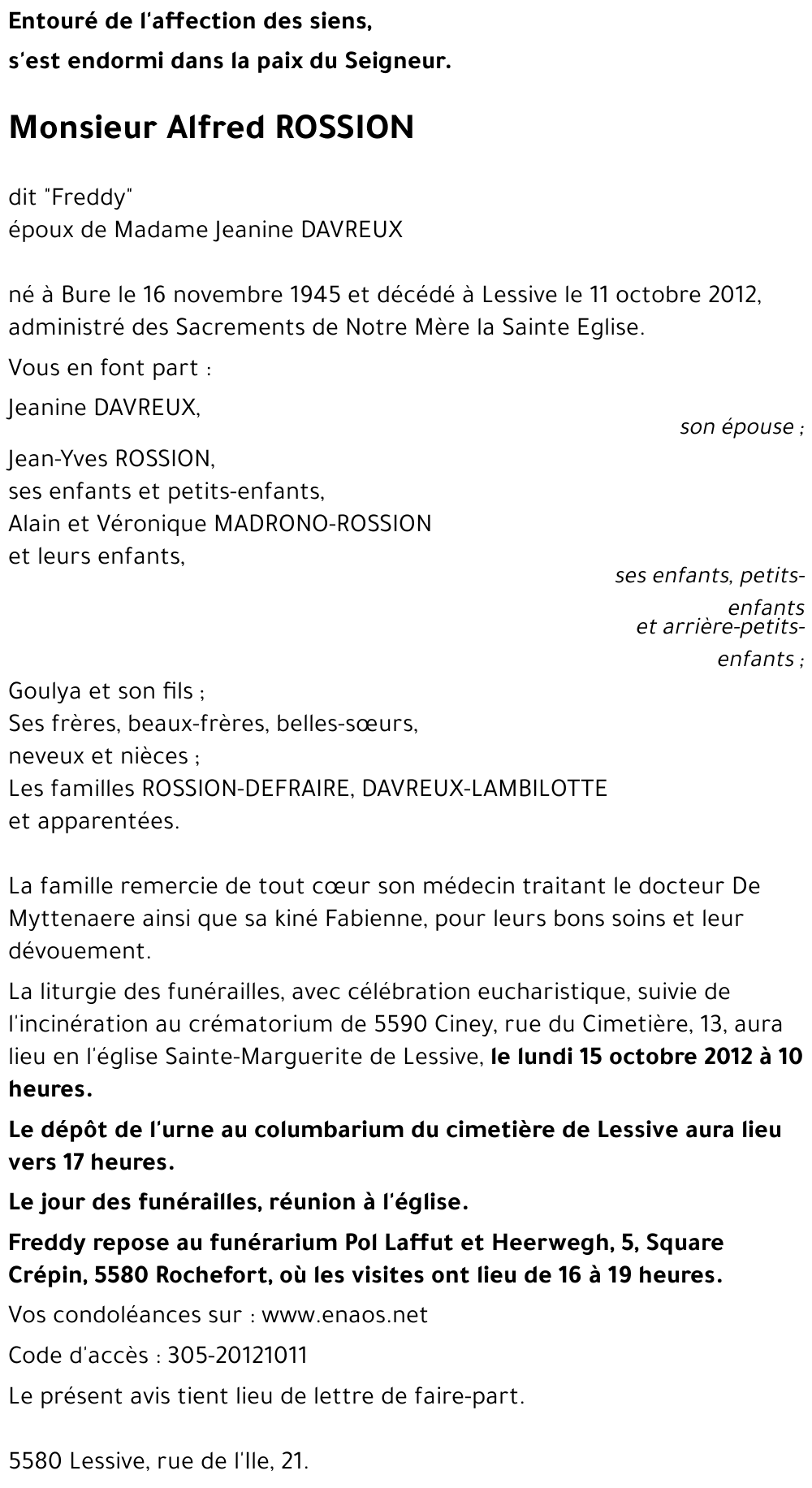 Alfred (dit Freddy) ROSSION