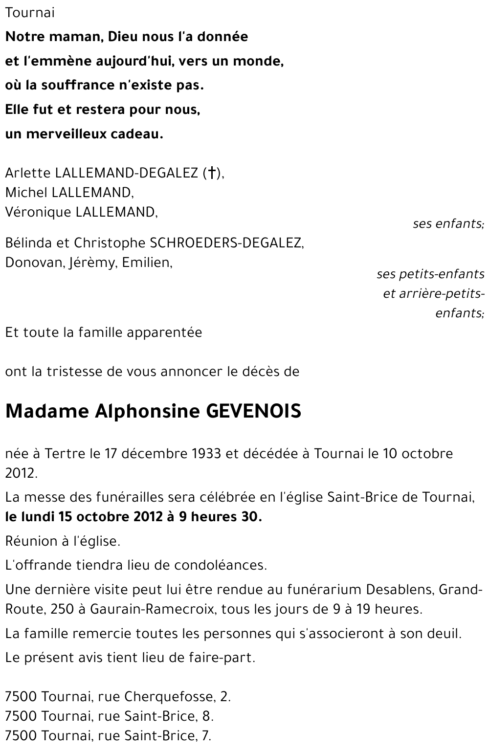 Alphonsine GEVENOIS