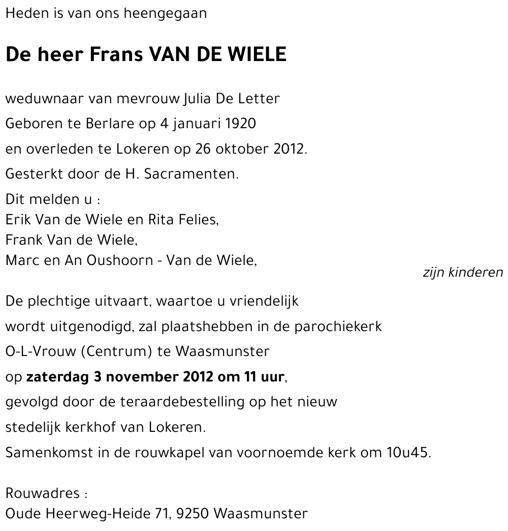 Frans VAN DE WIELE