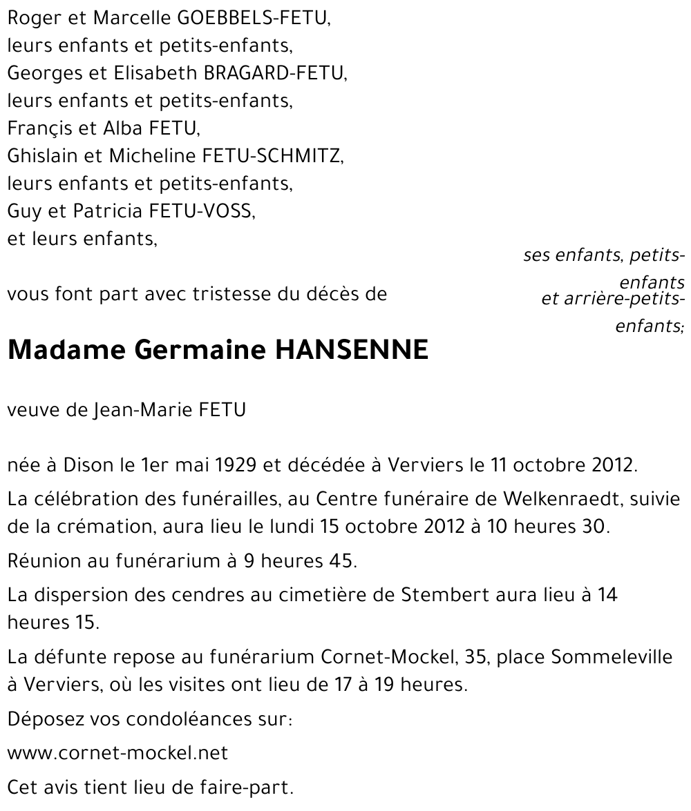 Germaine HANSENNE