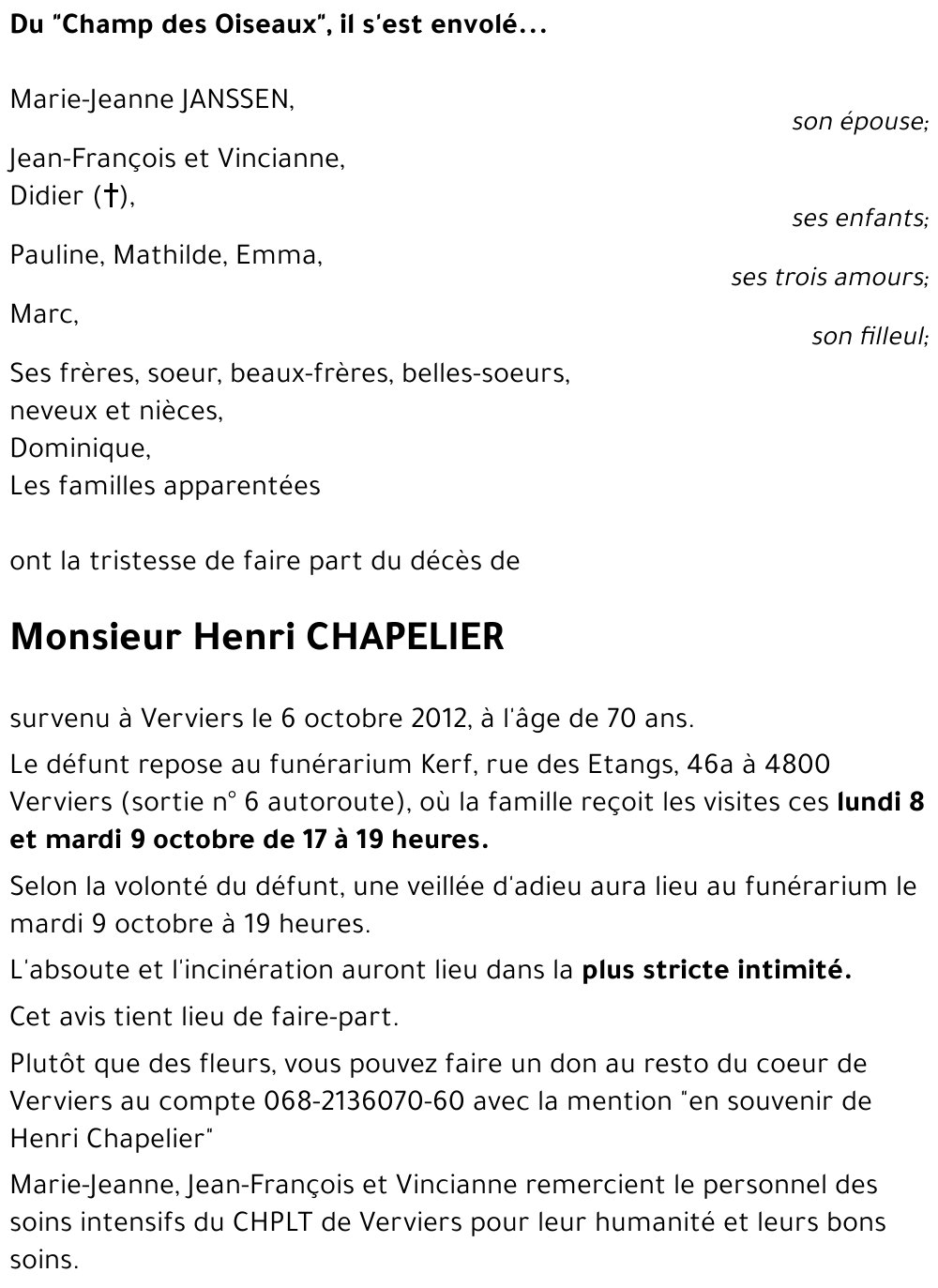 Henri CHAPELIER