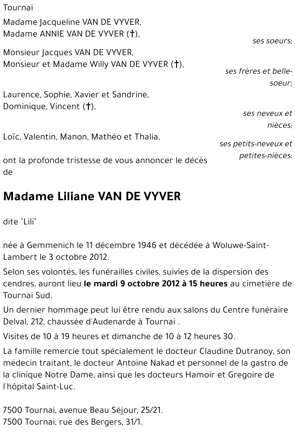 Liliane VAN DE VYVER