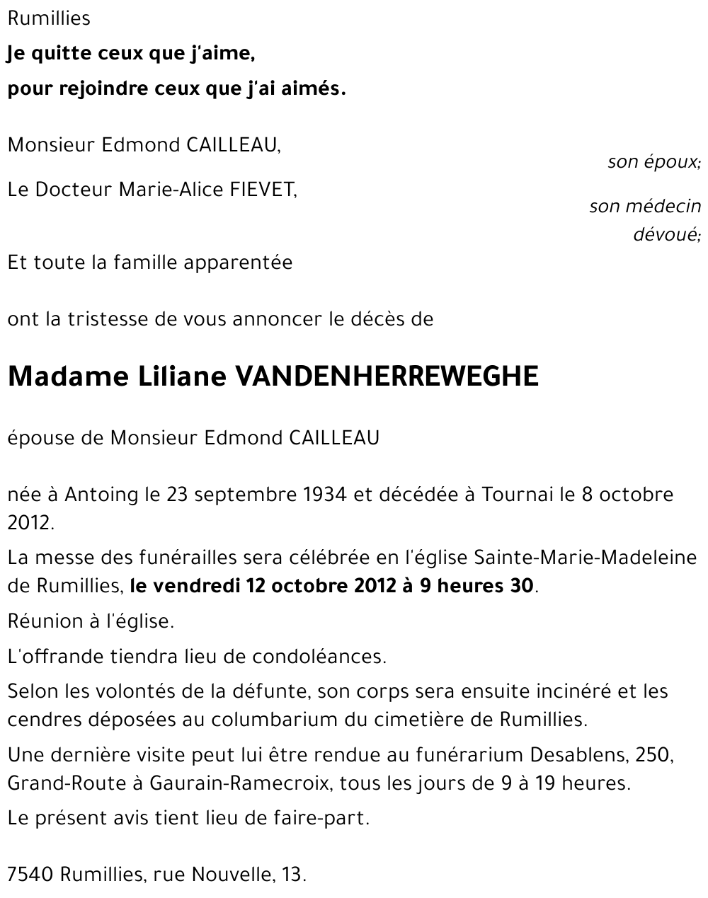 Liliane VANDENHERREWEGHE