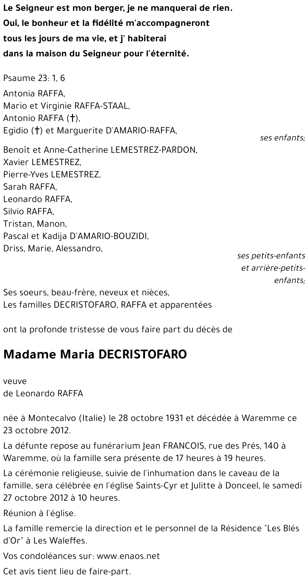 Maria DECRISTOFARO