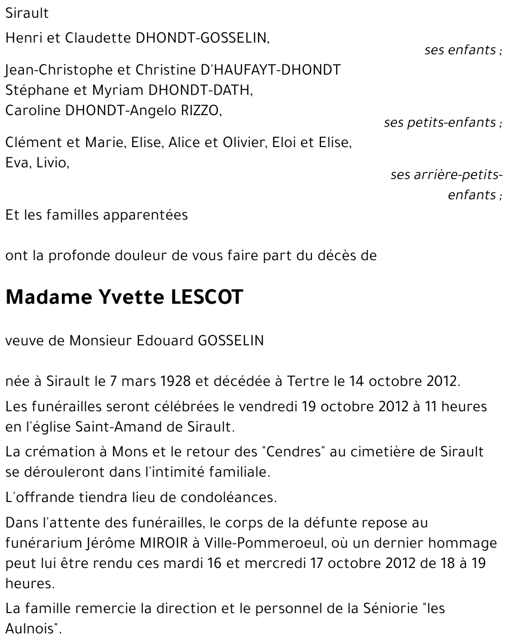 Yvette LESCOT