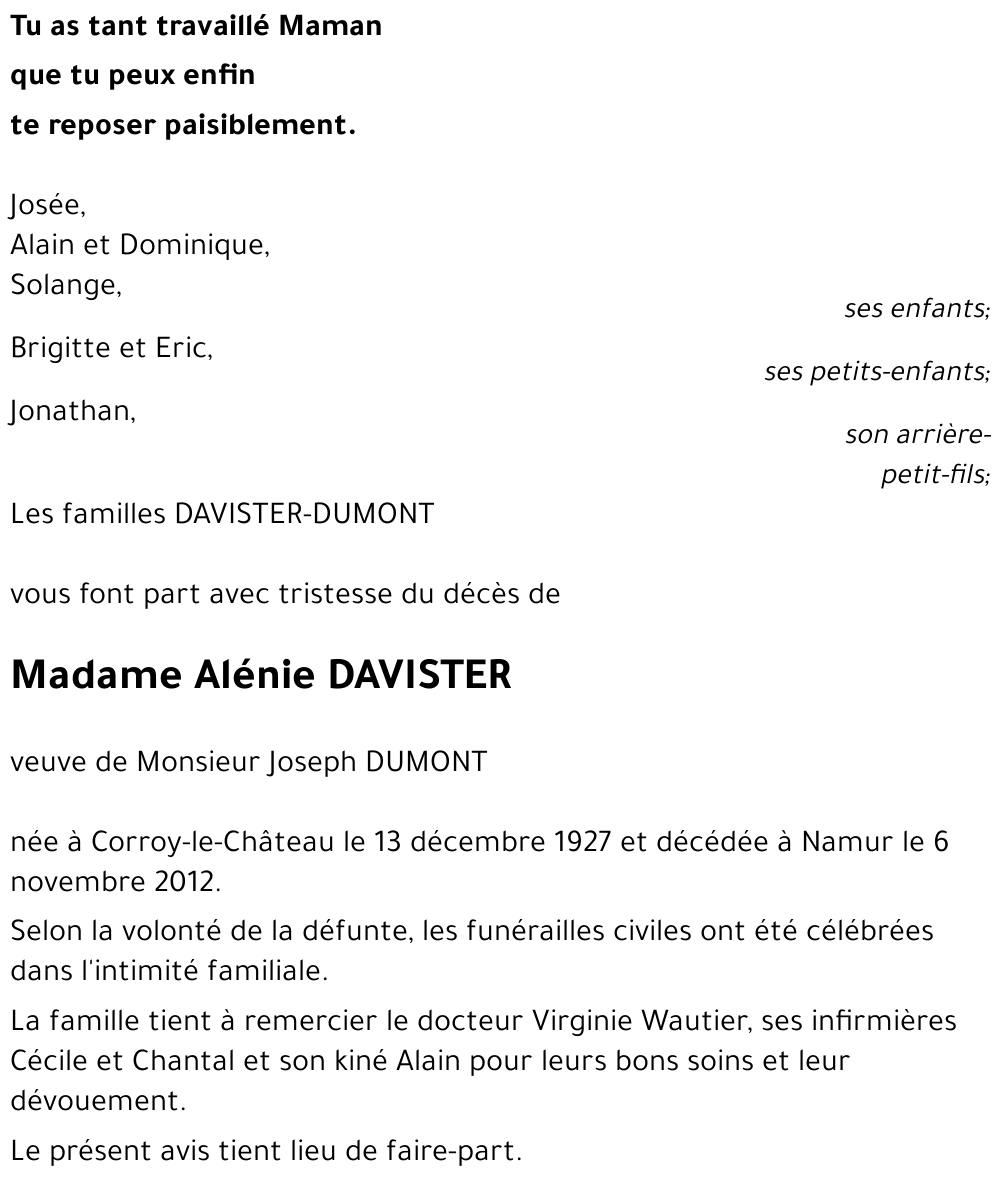 Alénie DAVISTER