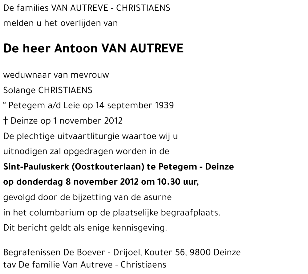 Antoon VAN AUTREVE