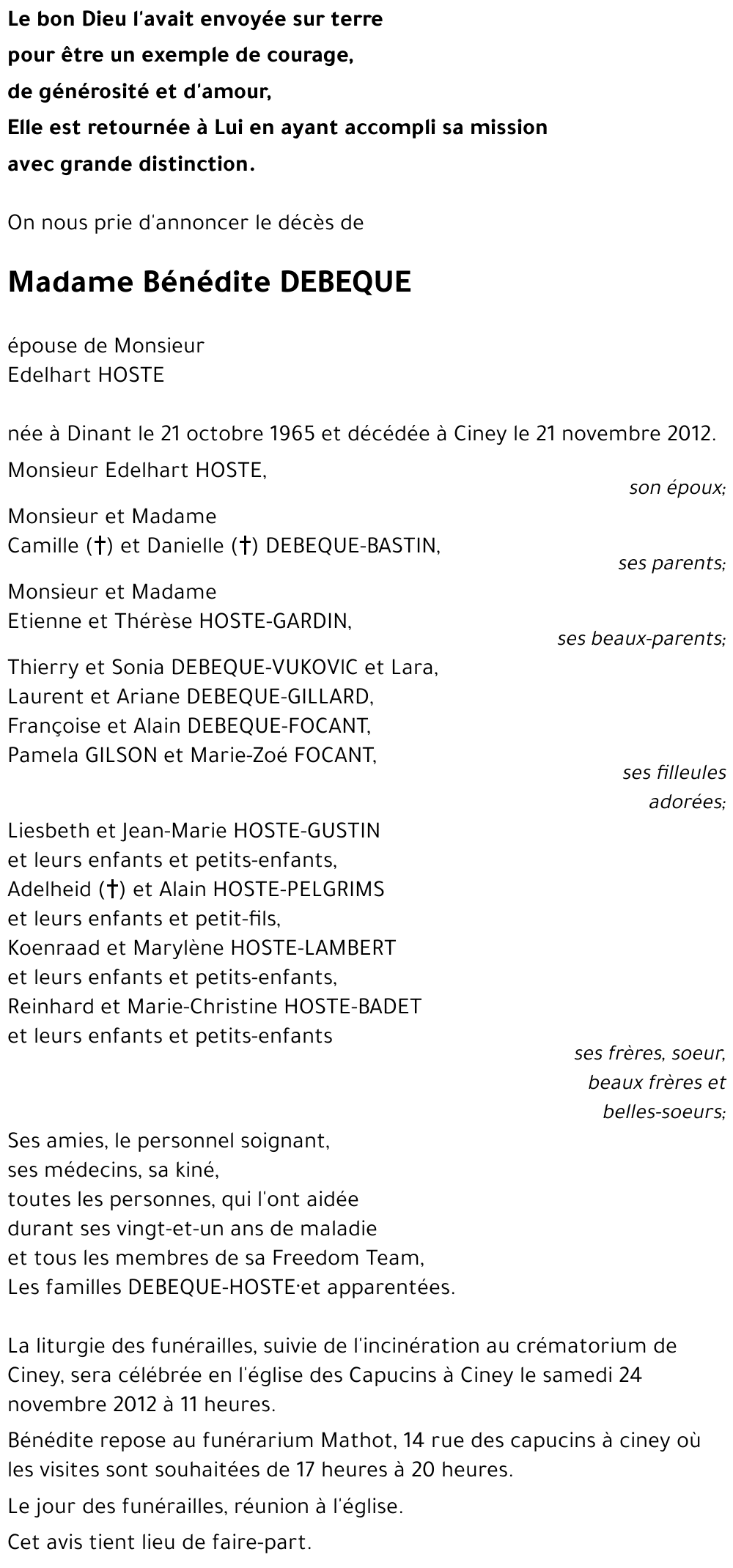 benedite DEBEQUE