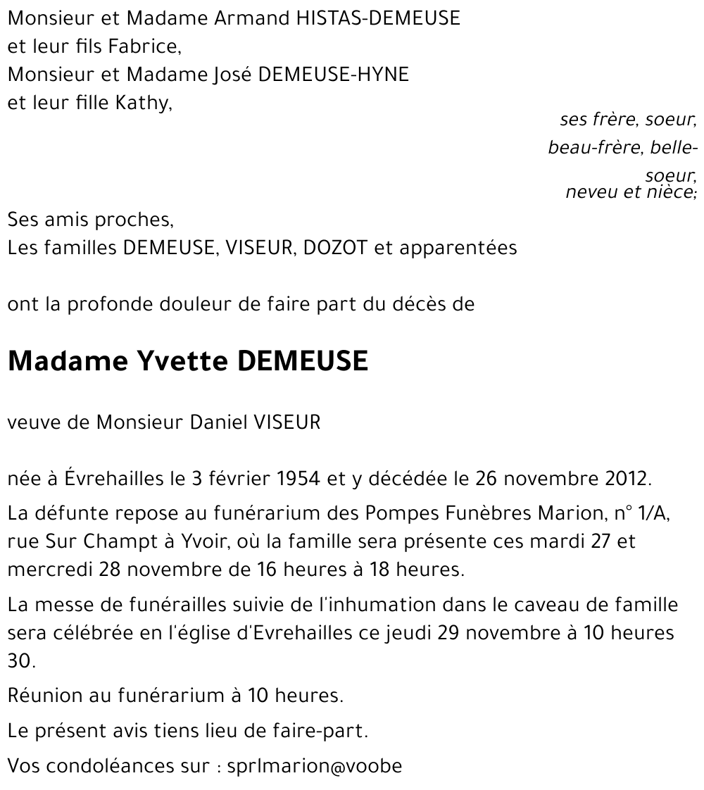 Yvette DEMEUSE