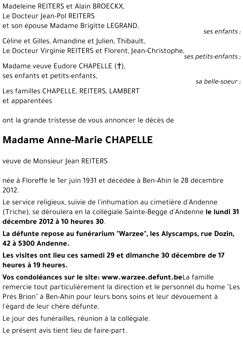 Anne-Marie CHAPELLE