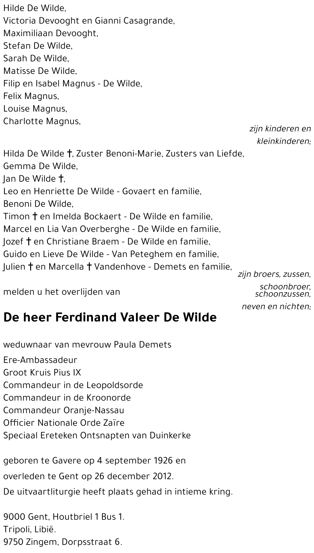 Ferdinand Valeer De Wilde