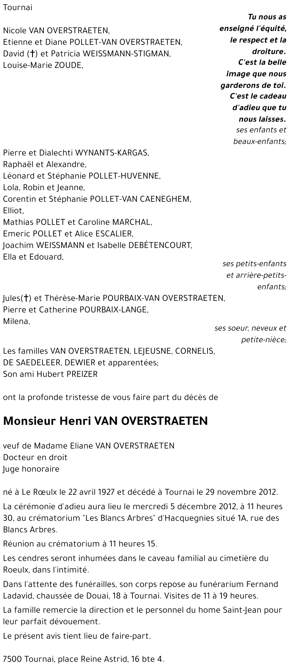 Henri VAN OVERSTRAETEN