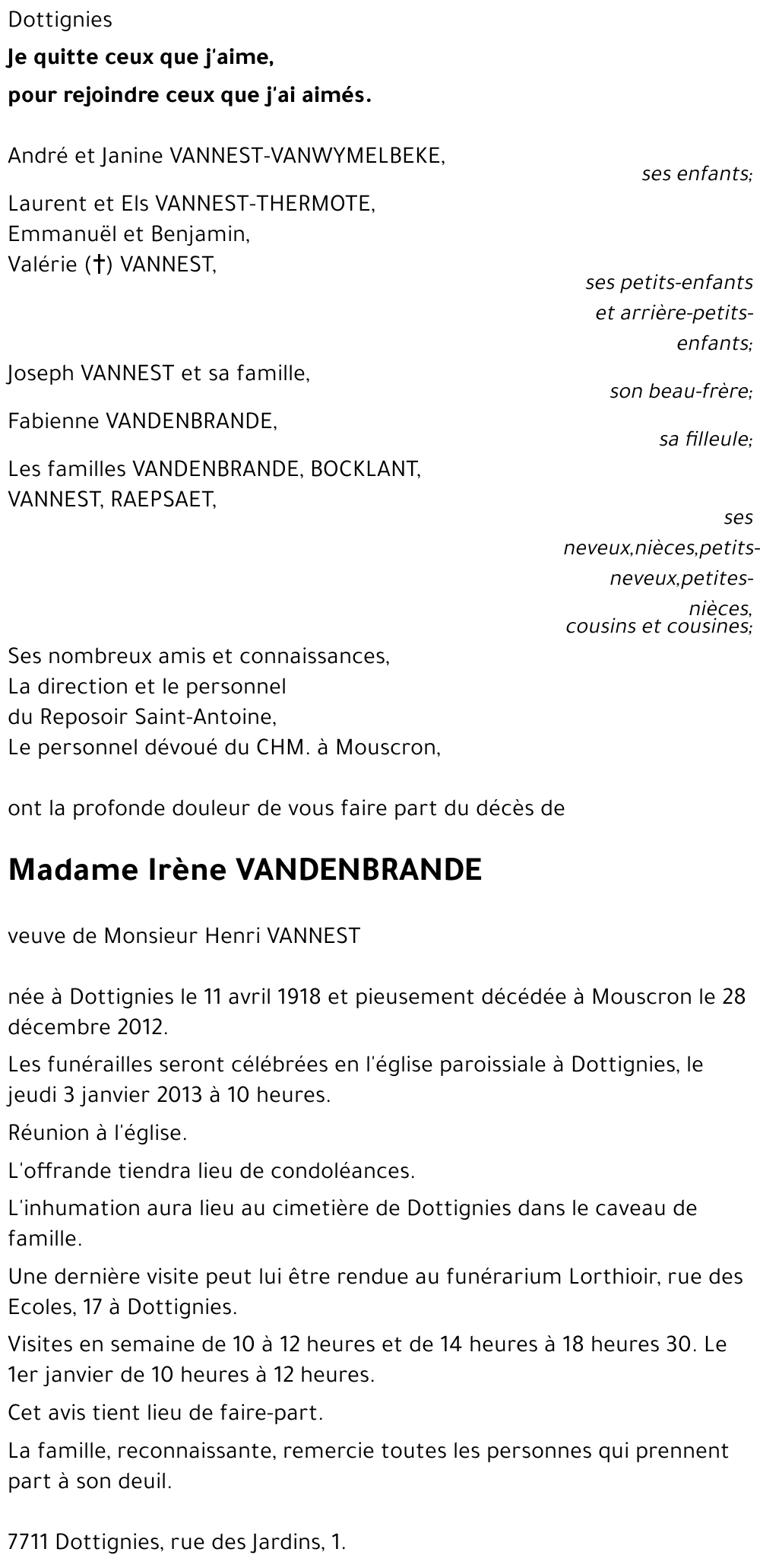 Irène VANDENBRANDE
