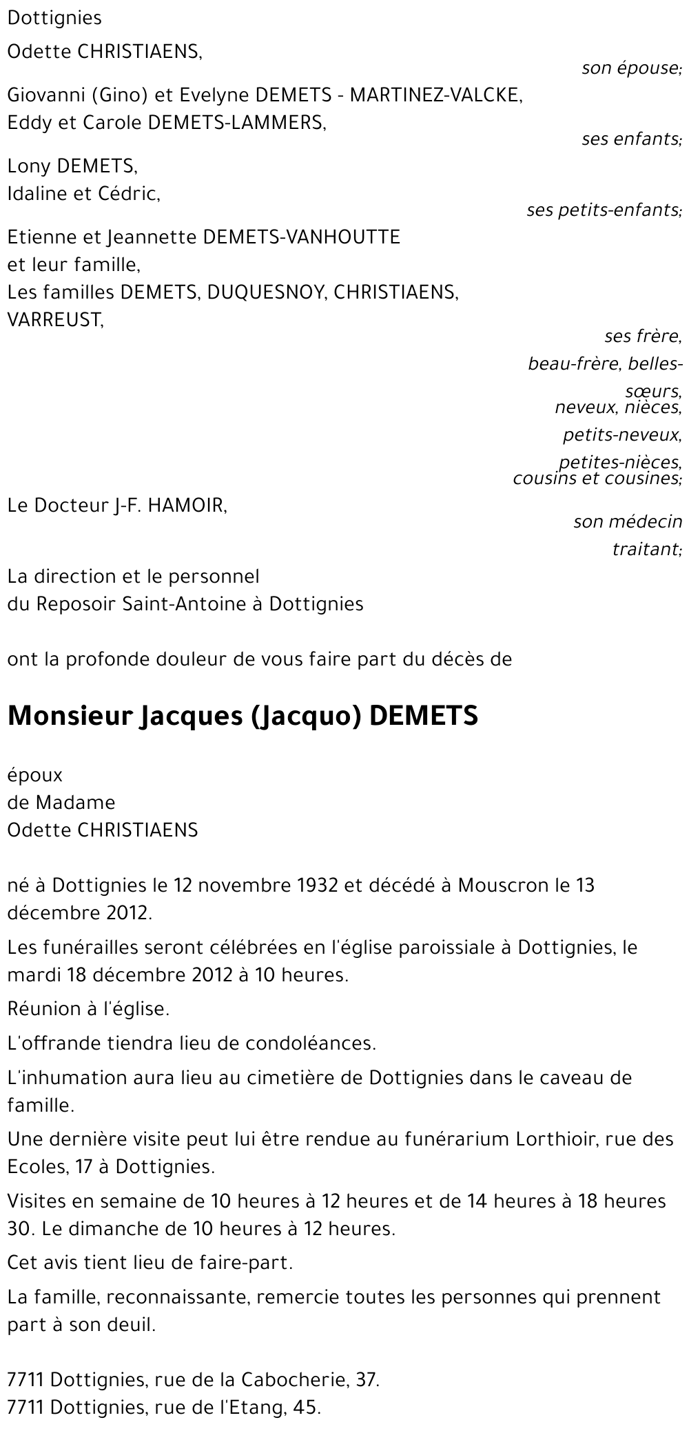 Jacques (Jacquo) DEMETS