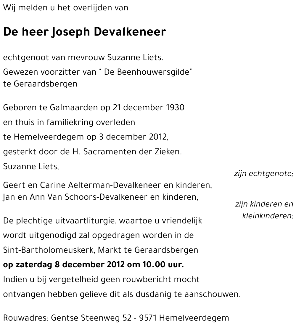 Joseph DEVALKENEER