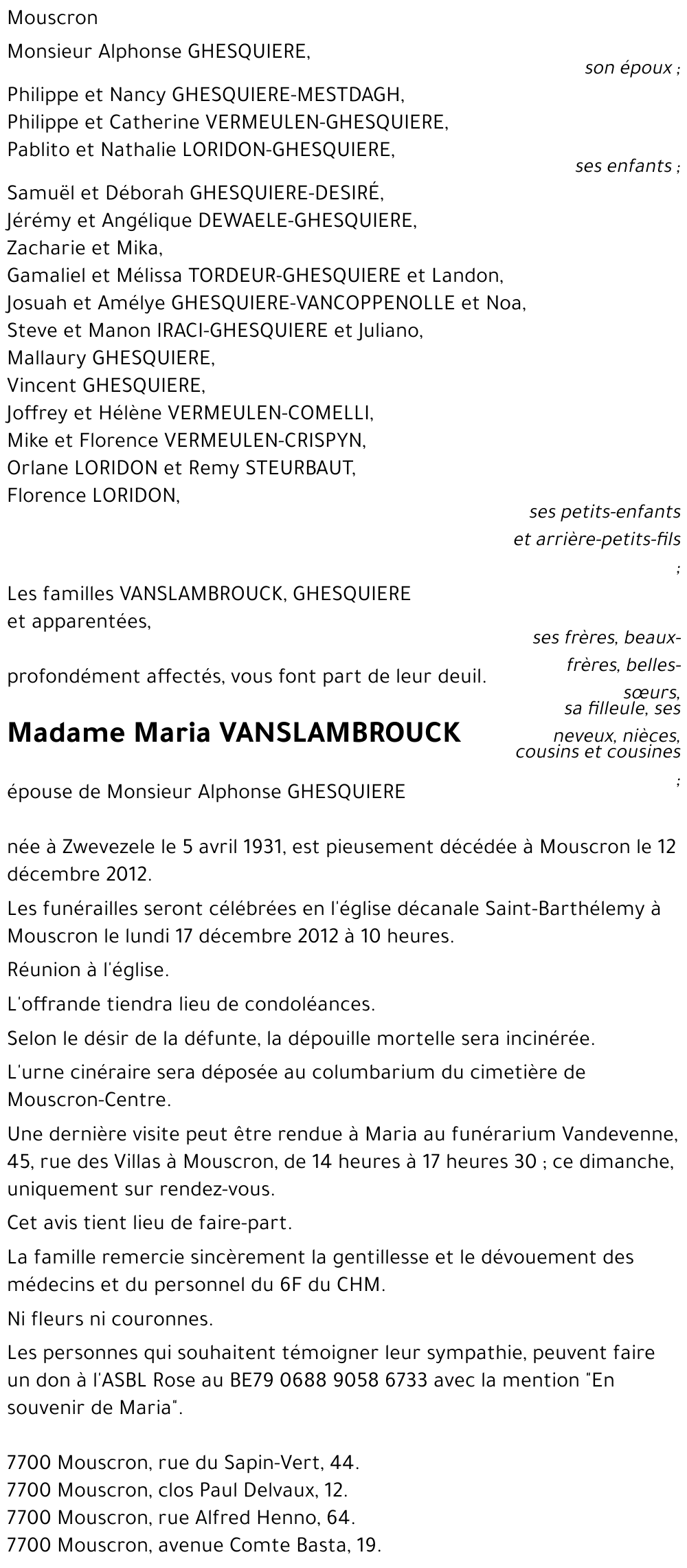 Maria VANSLAMBROUCK
