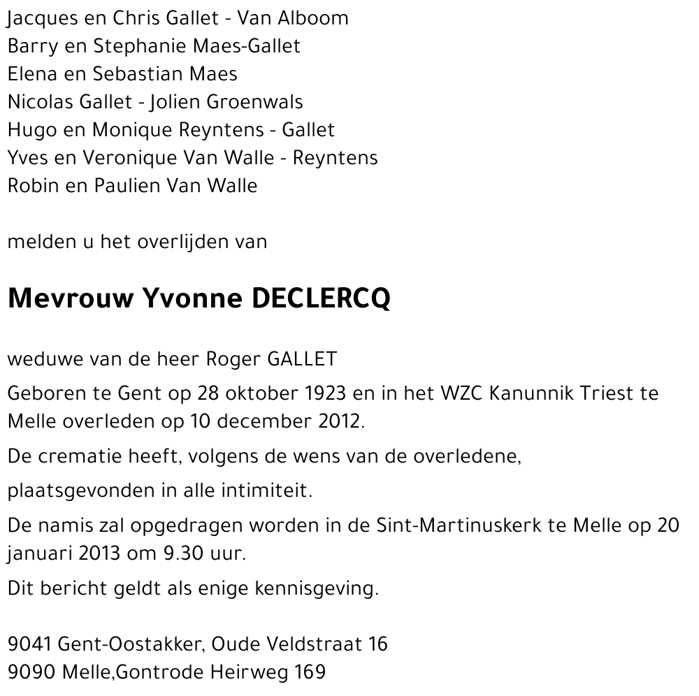 Yvonne DECLERCQ