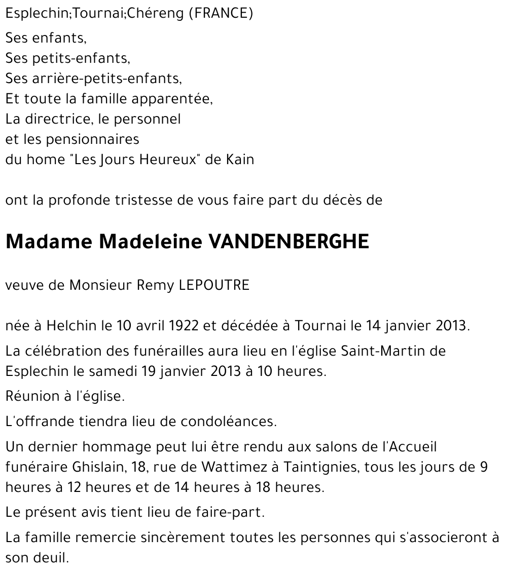 Madeleine VANDENBERGHE