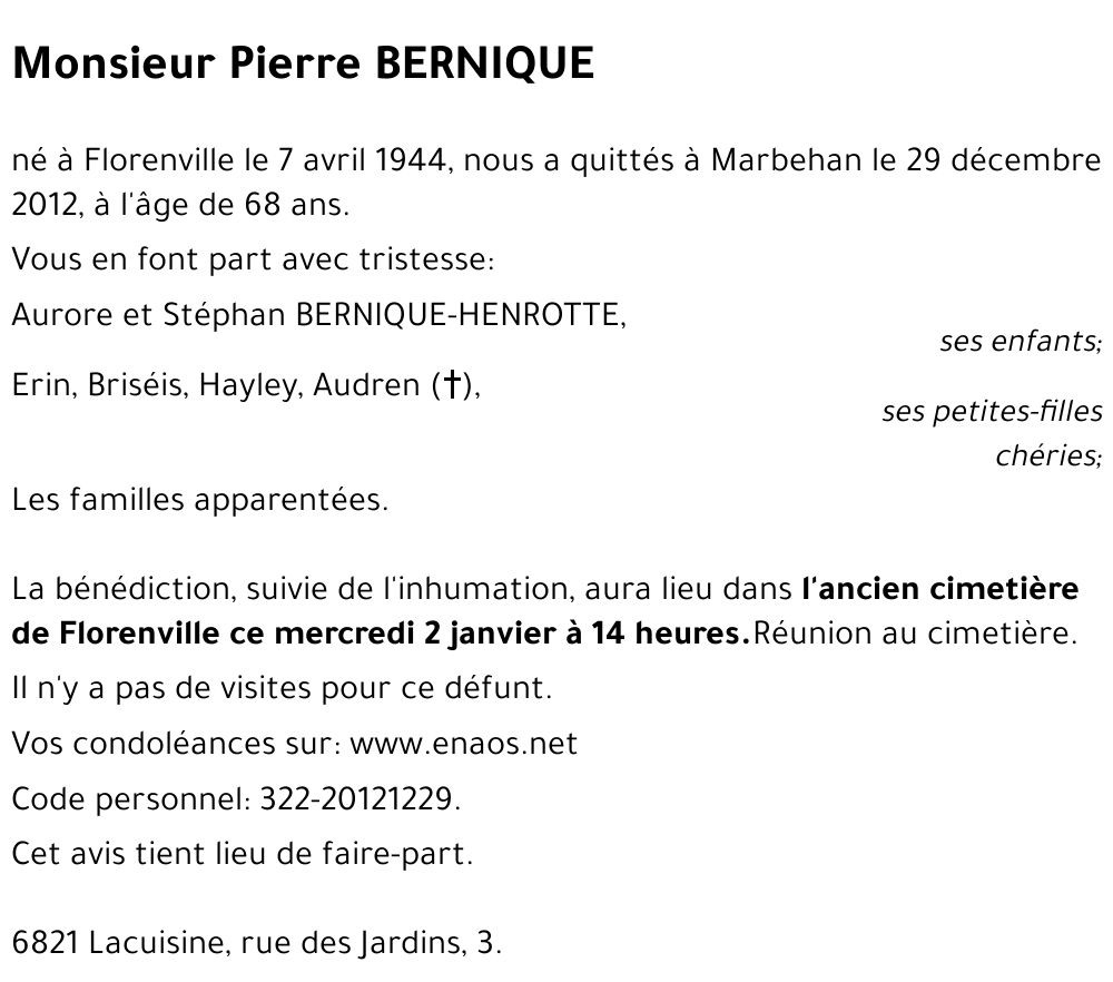 Pierre BERNIQUE