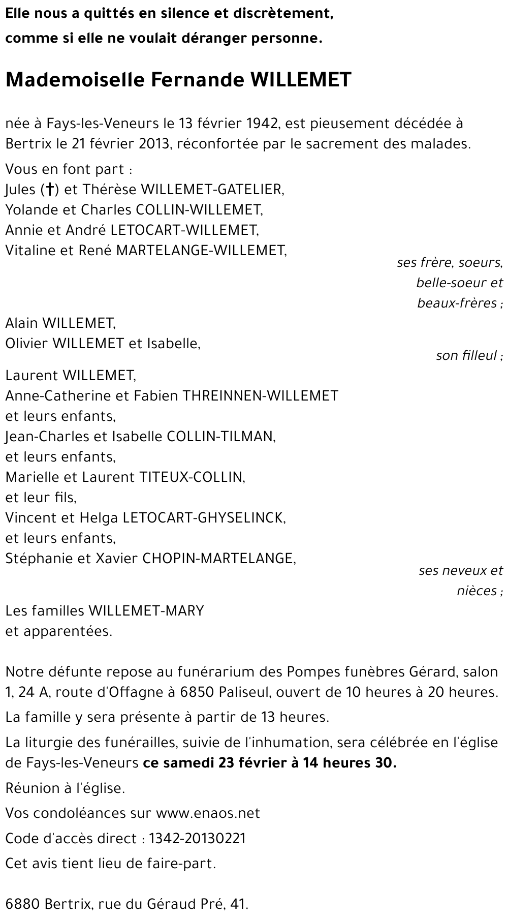 Fernande WILLEMET