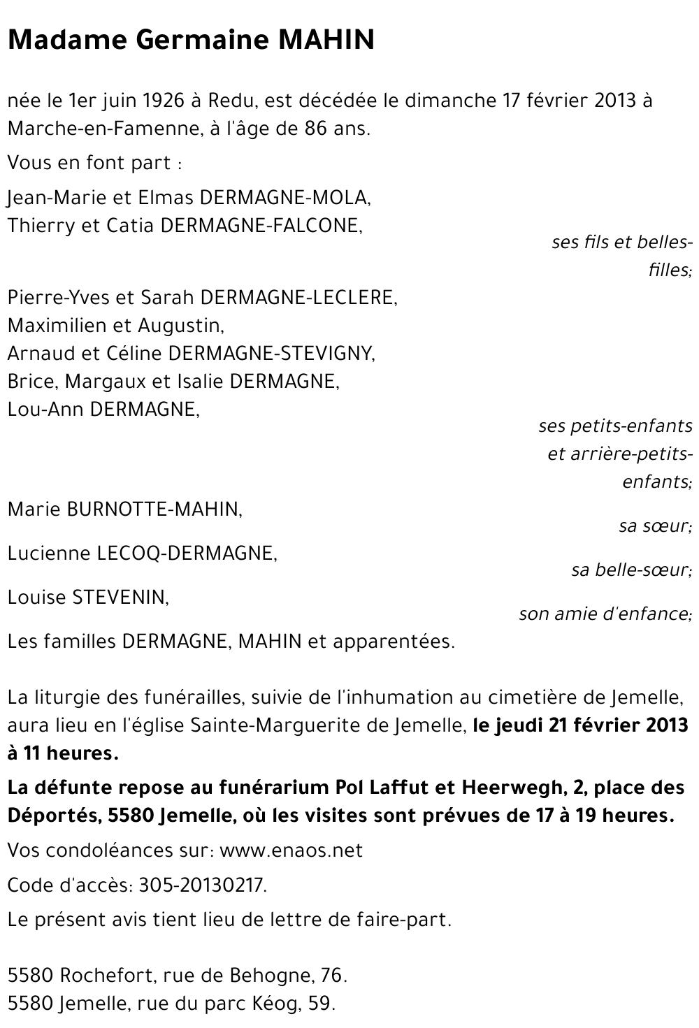 Germaine MAHIN