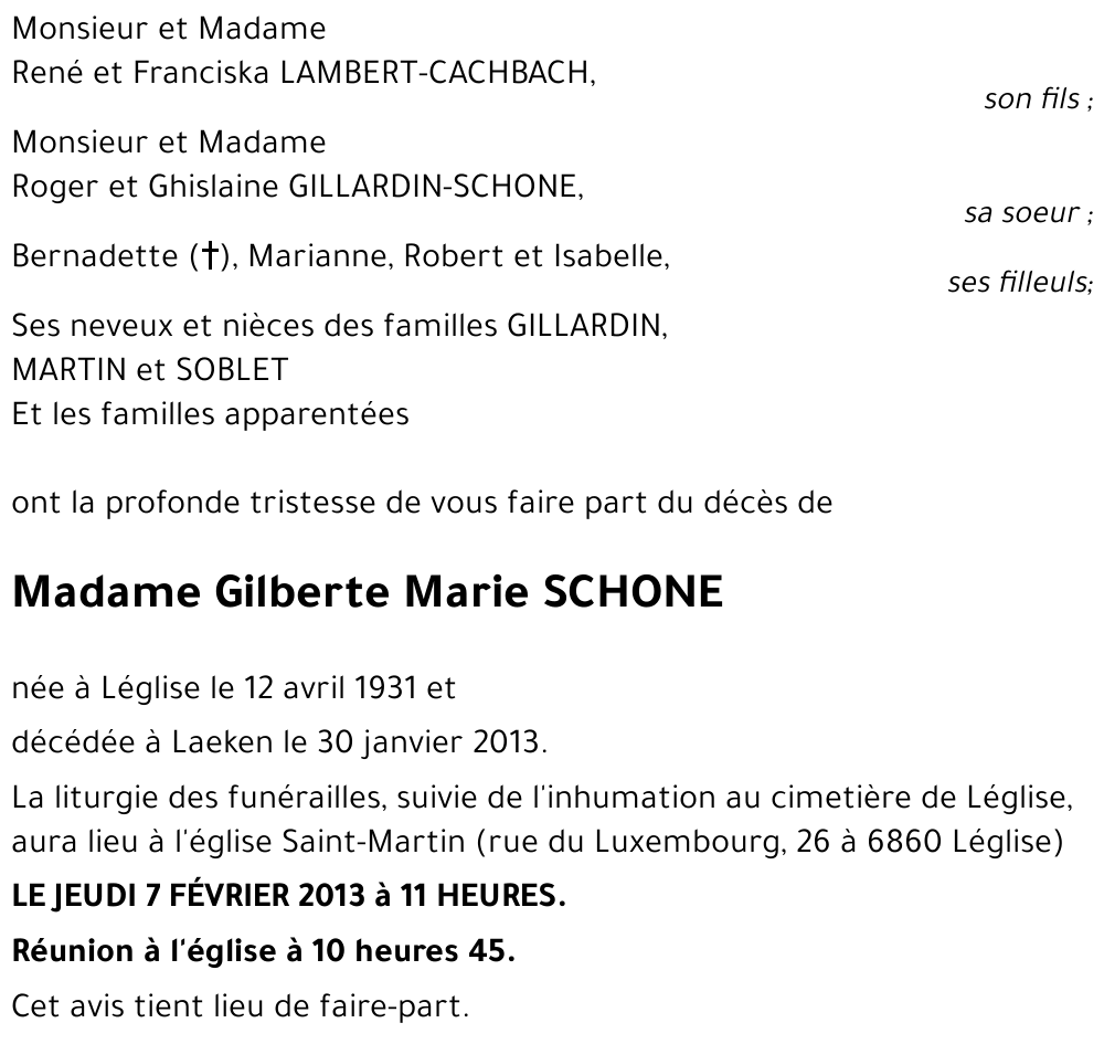 Gilberte Marie SCHONE