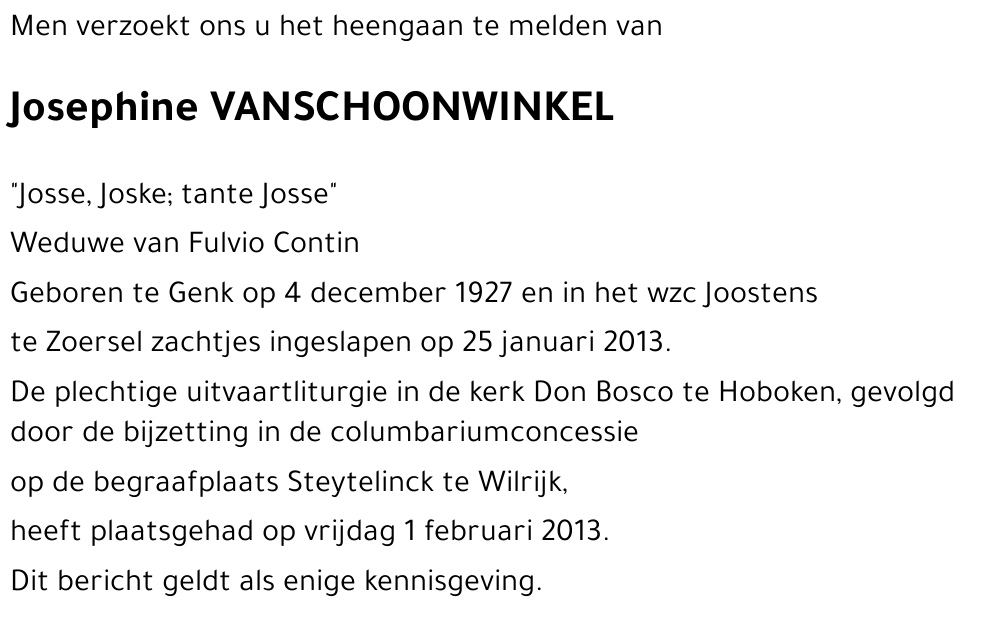 Josephine VANSCHOONWINKEL