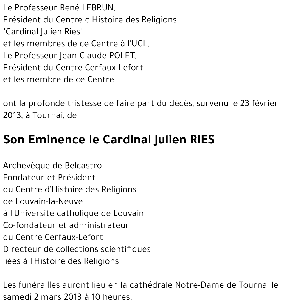 le Cardinal Julien RIES