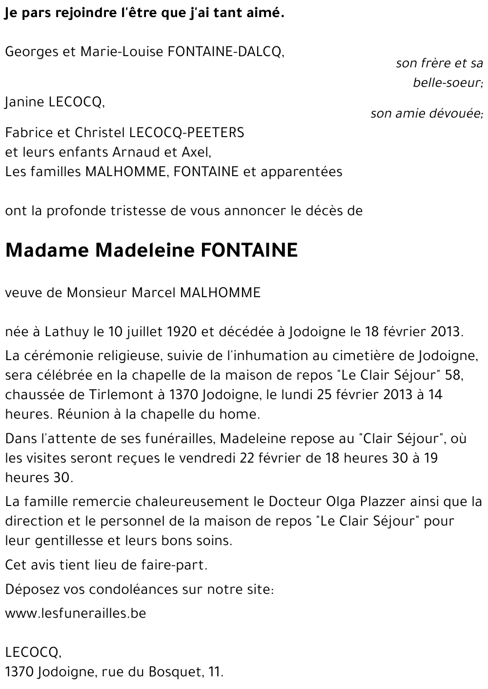 Madeleine FONTAINE