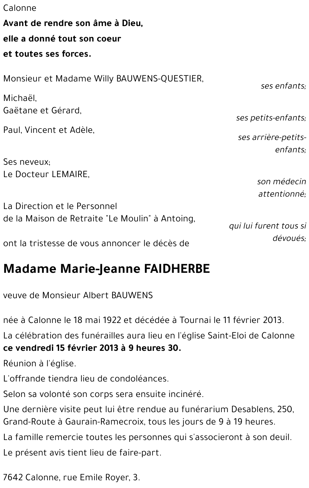 Marie-Jeanne FAIDHERBE