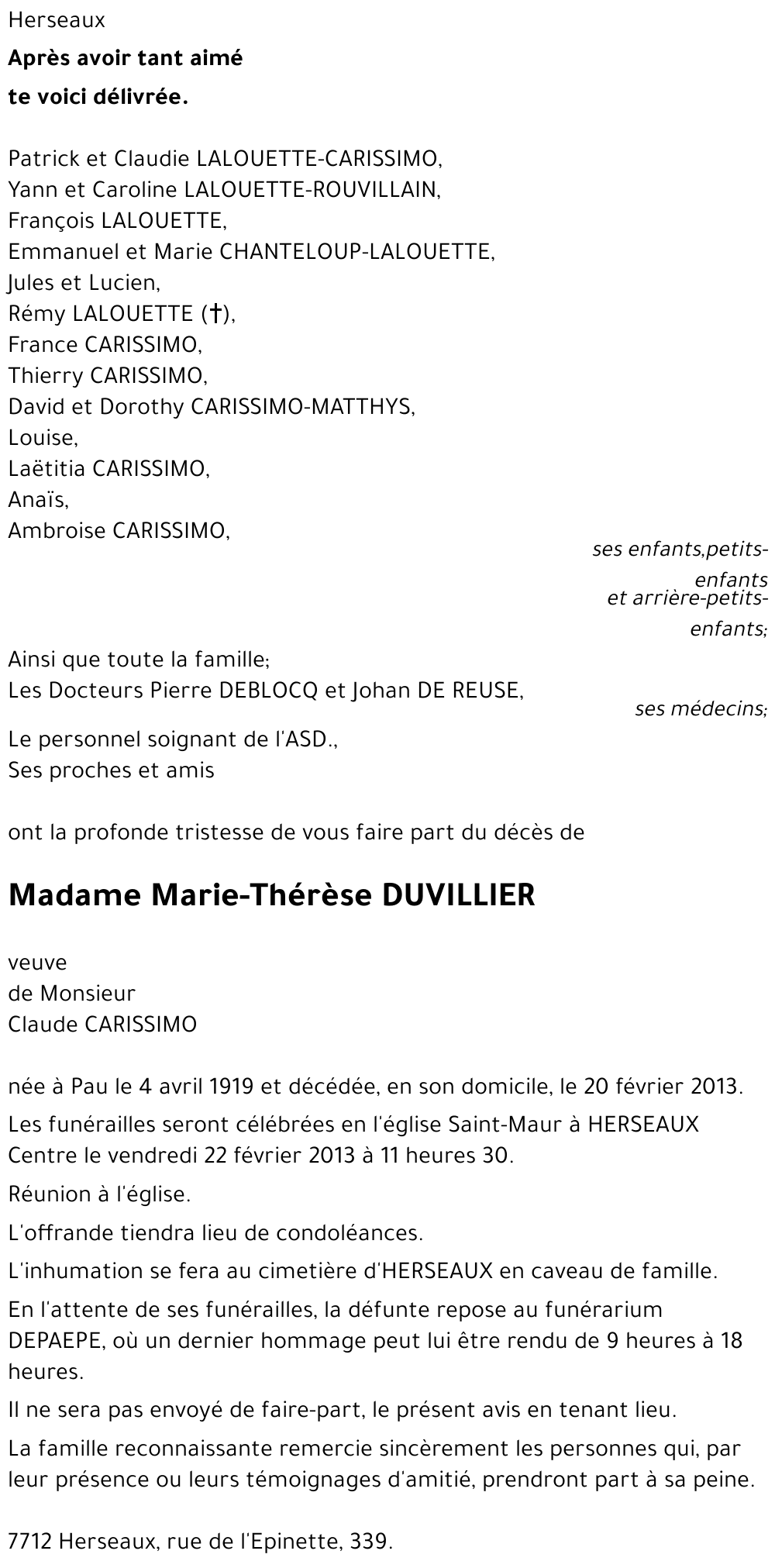 Marie-Thérèse DUVILLIER