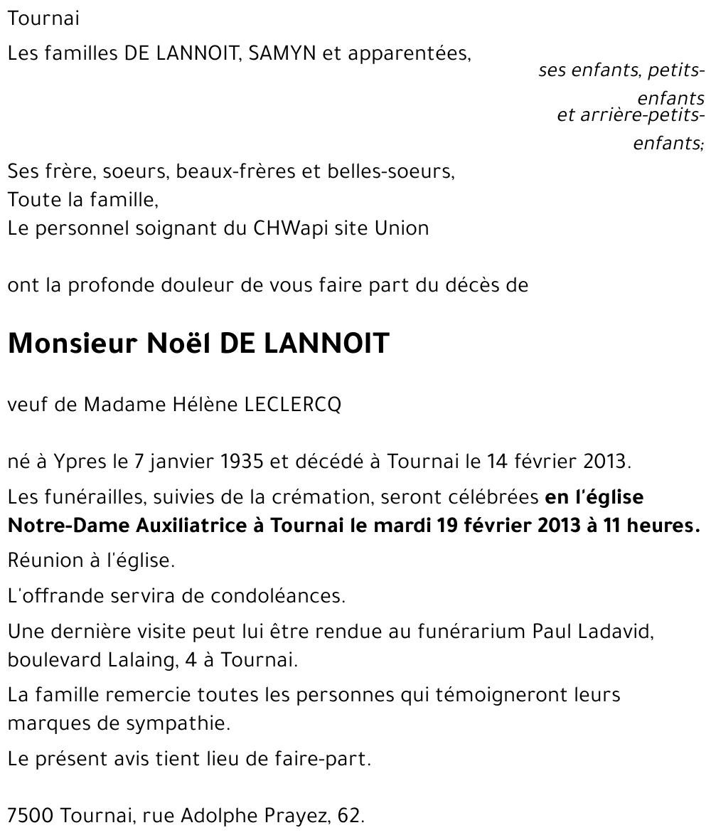 Noël DE LANNOIT