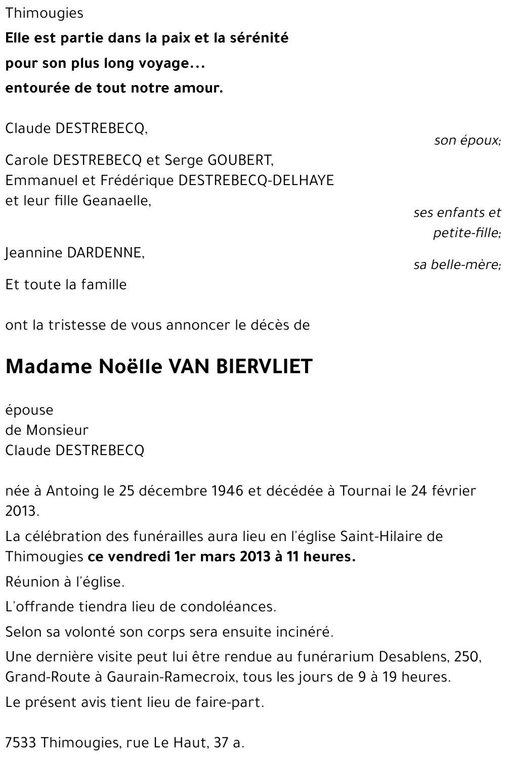 Noëlle VAN BIERVLIET