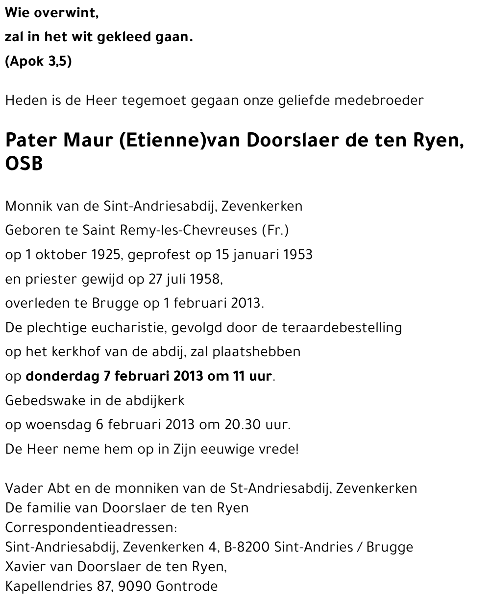 Pater Maur (Etienne) van Doorslaer de ten Ryen