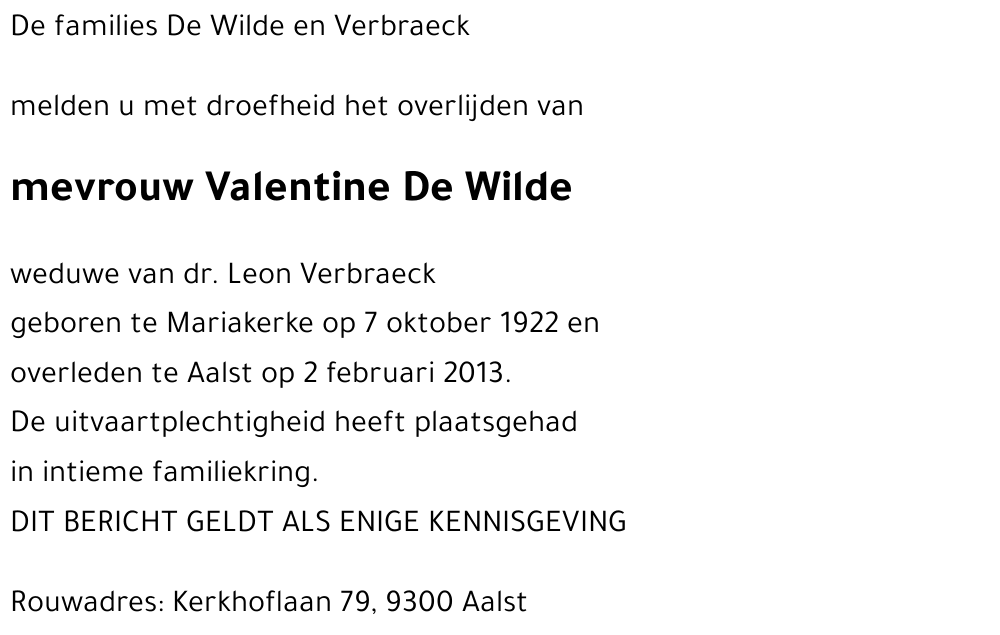 Valentine De Wilde