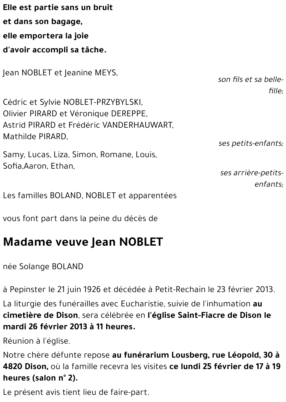 veuve Jean NOBLET