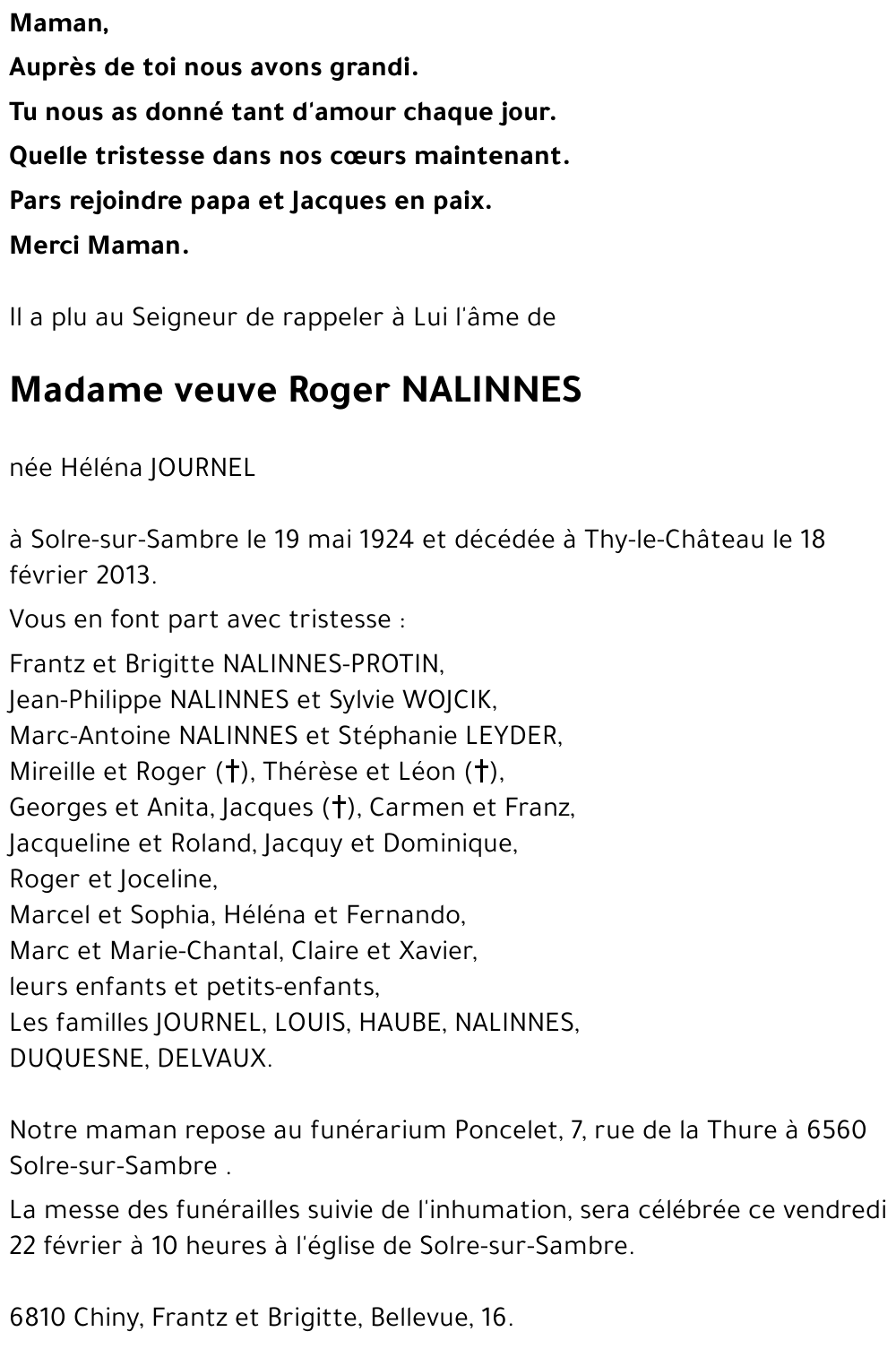 veuve Roger NALINNES