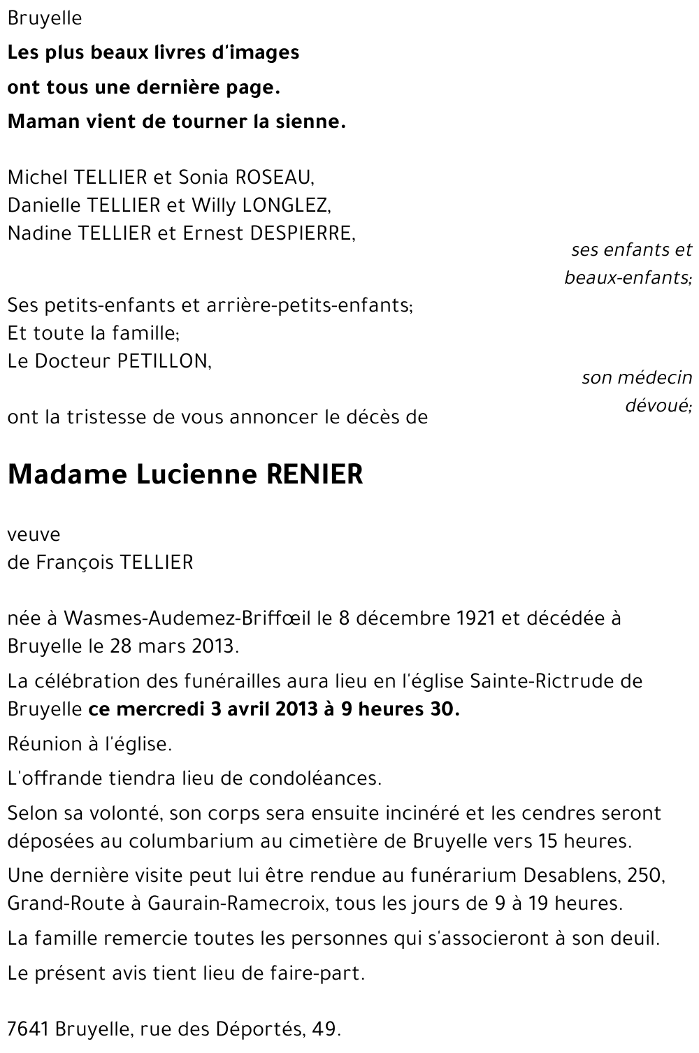 Lucienne RENIER