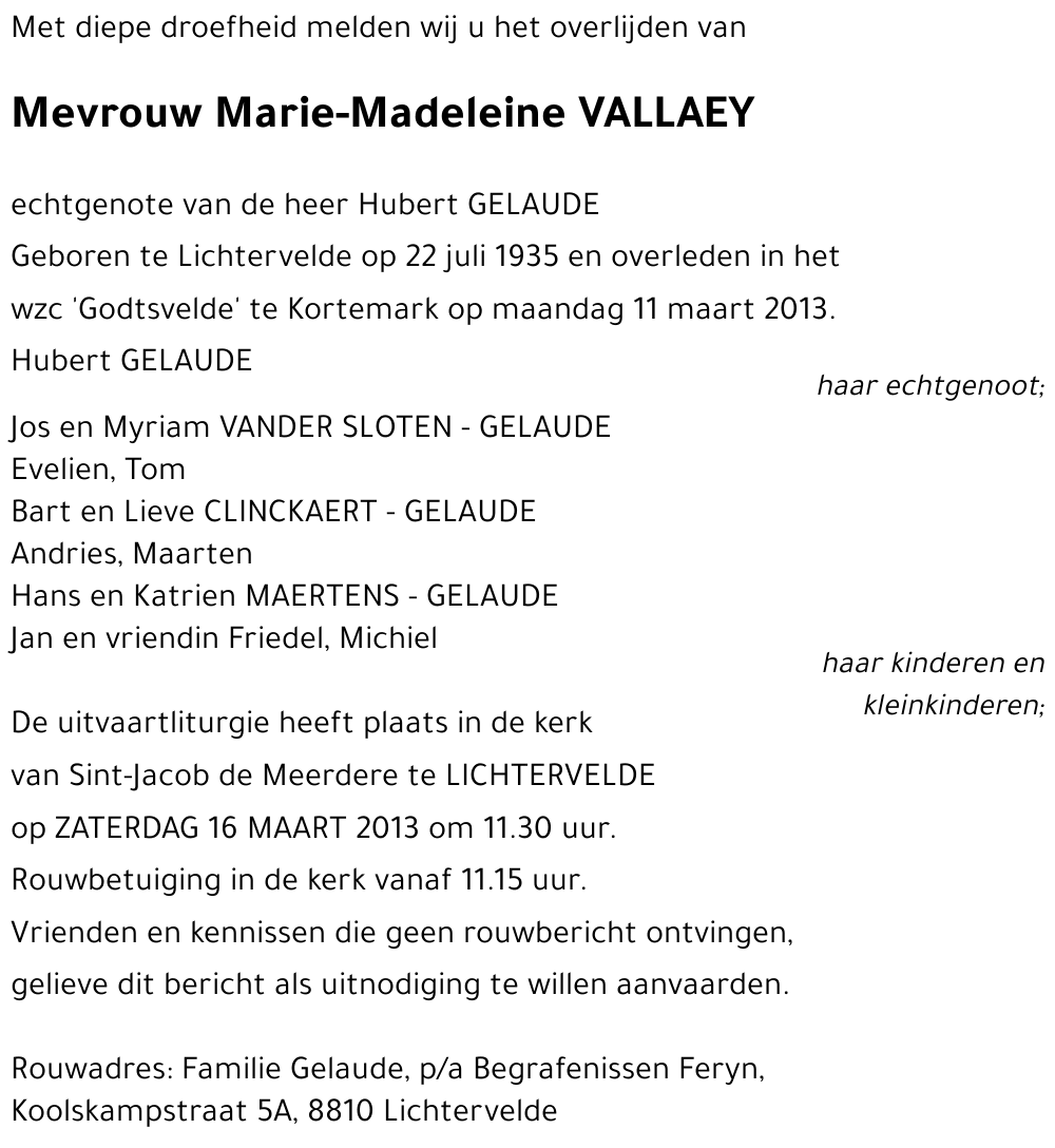 Marie-Madeleine VALLAEY