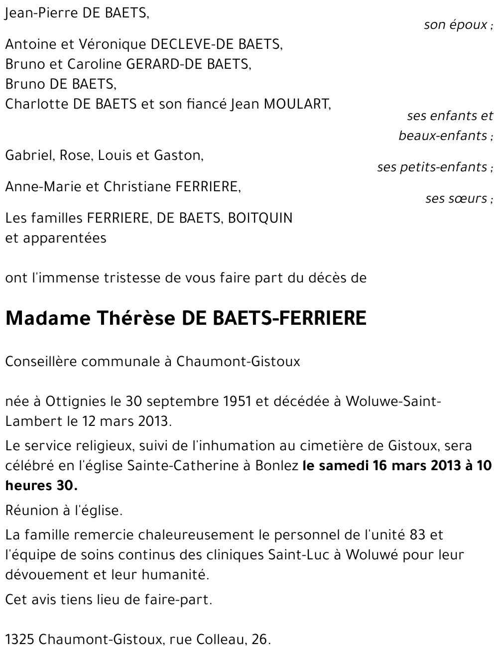 Thérèse DE BAETS-FERRIERE