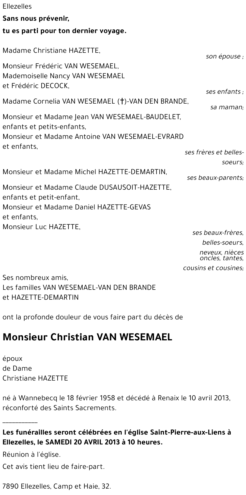 Christian VAN WESEMAEL