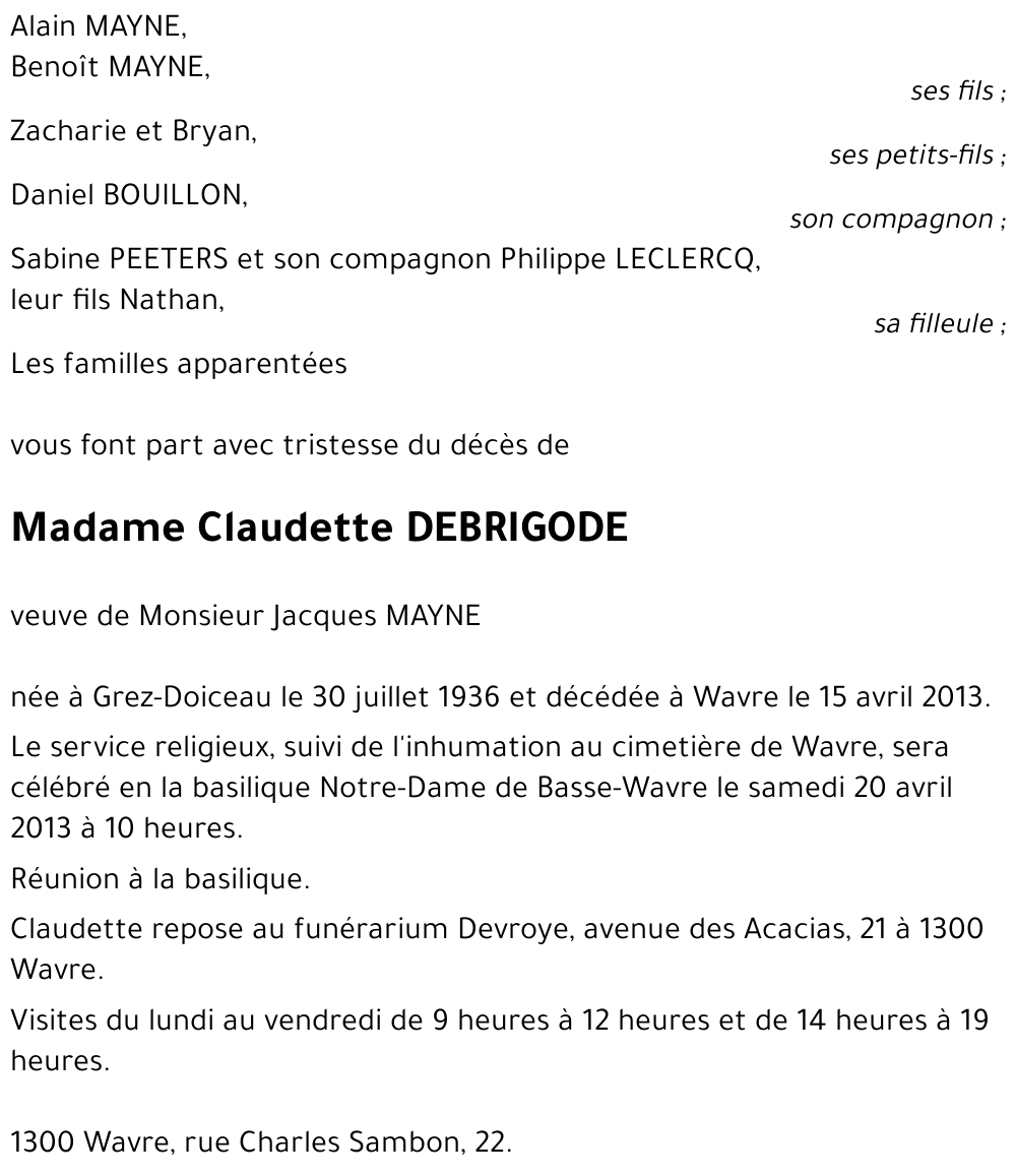 Claudette DEBRIGODE