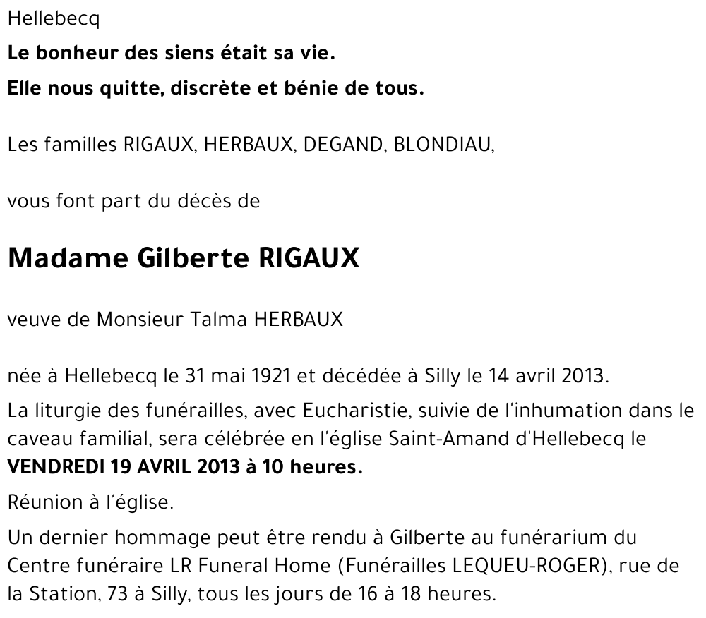 Gilberte RIGAUX