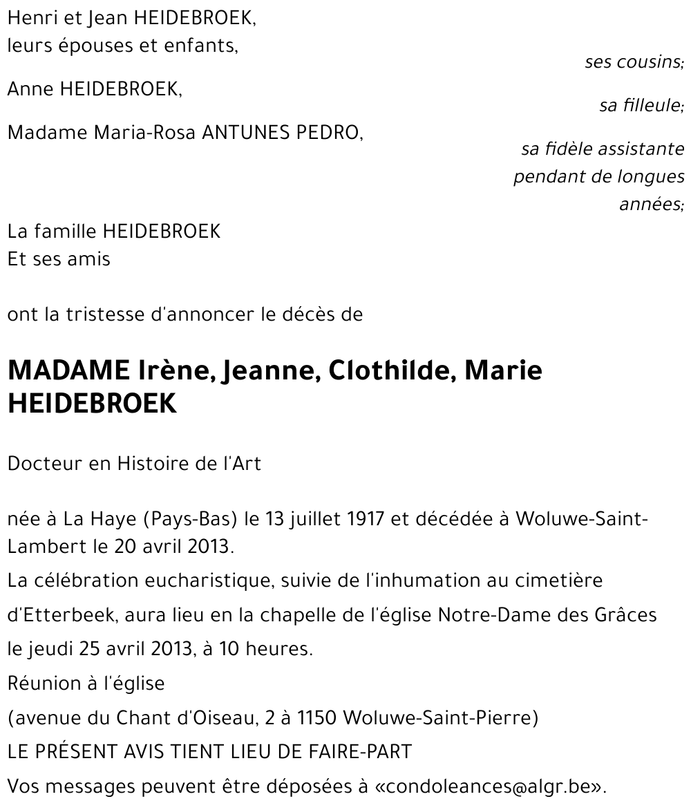 Irène, Jeanne, Clothilde, Marie HEIDEBROEK